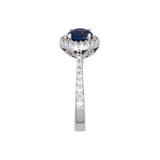 14K White Gold Sapphire And Diamond Halo Ring