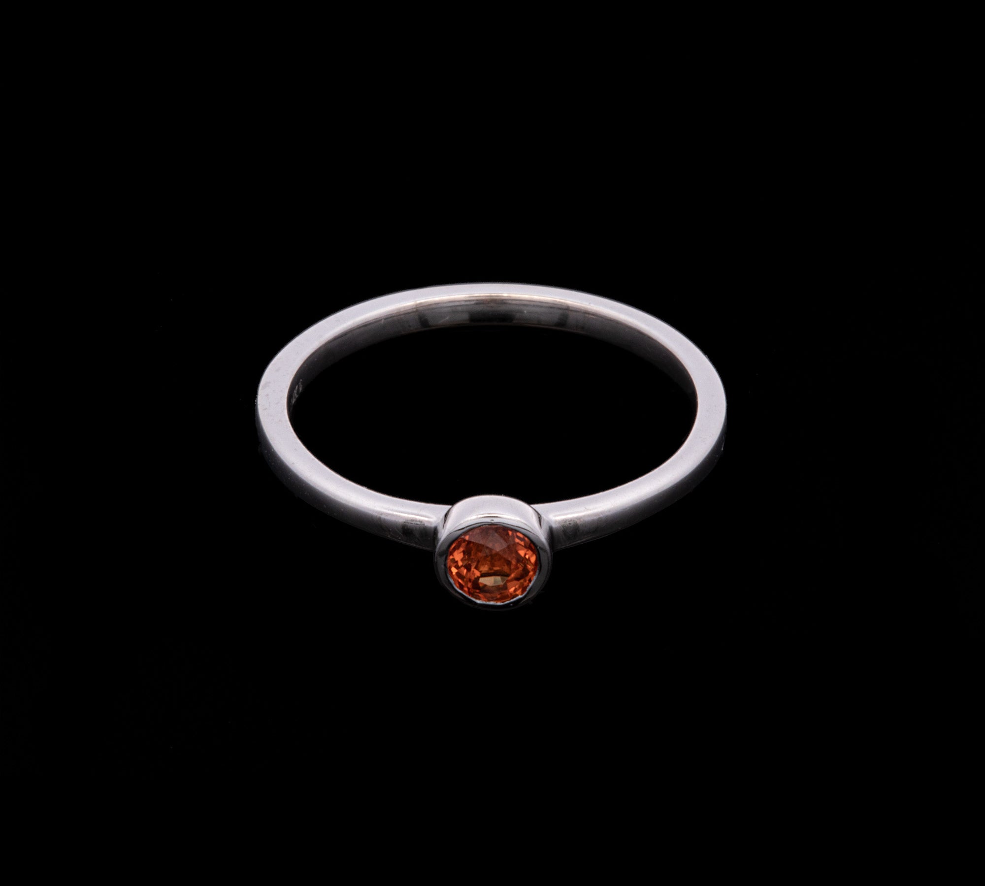 14K White Gold Bezel Set Round Orange Sapphire Ring
