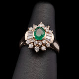 14K Yellow Gold Oval Emerald And Diamond Ring