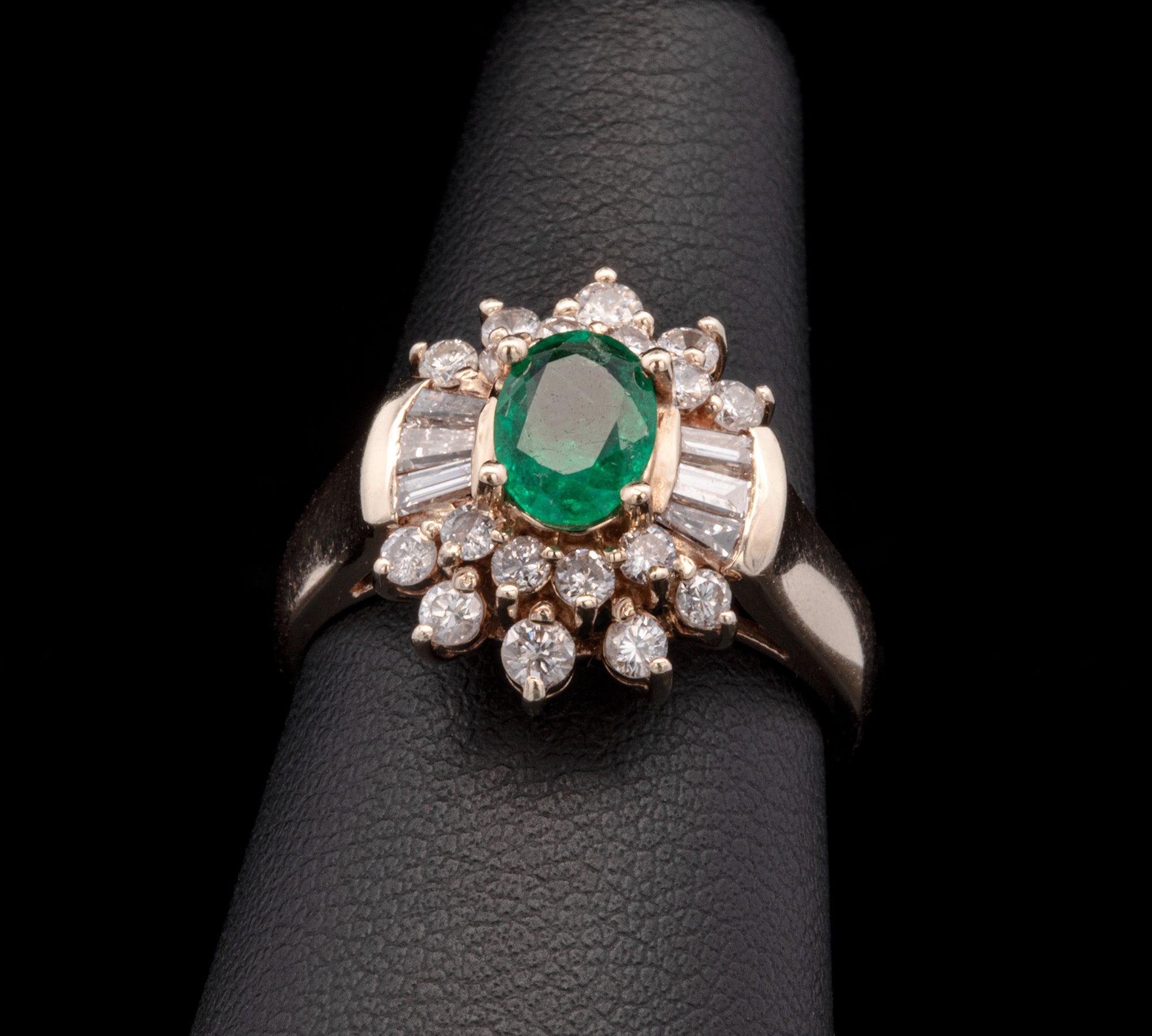 14K Yellow Gold Oval Emerald And Diamond Ring