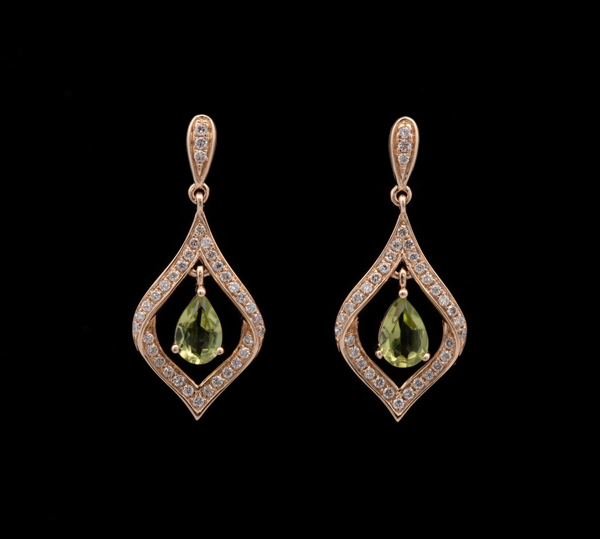 14K Yellow Gold Peridot And Diamond Drop Earrings