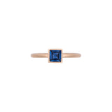 14K Yellow Gold Bezel Set Square Ceylon Sapphire Ring With Brushed Finish