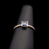 14K Yellow Gold Bezel Set Square Ceylon Sapphire Ring With Brushed Finish