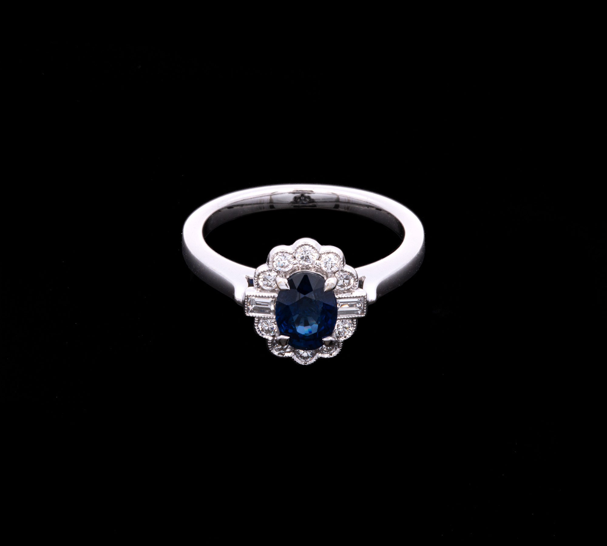 18K White Gold Oval Sapphire And Diamond Ring