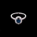 14K White Gold Oval Sapphire And Diamond Ring