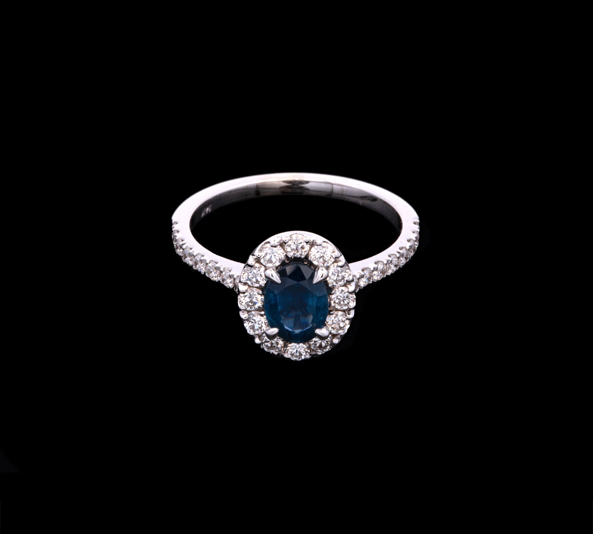 14K White Gold Oval Sapphire And Diamond Ring