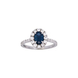 14K White Gold Oval Sapphire And Diamond Ring