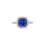 14K White Gold Cushion Cut Tanzanite And Diamond Halo Ring