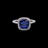14K White Gold Cushion Cut Tanzanite And Diamond Halo Ring