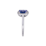 14K White Gold Cushion Cut Tanzanite And Diamond Halo Ring
