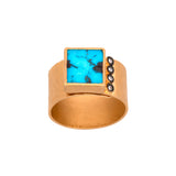 24K Yellow Gold Hammered Square Turquoise Ring