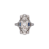 14K White Gold Diamond And Sapphire Shield Ring