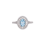 14K White Gold Aquamarine And Diamond Halo Ring