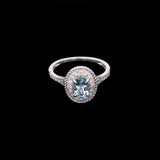 14K White Gold Aquamarine And Diamond Halo Ring