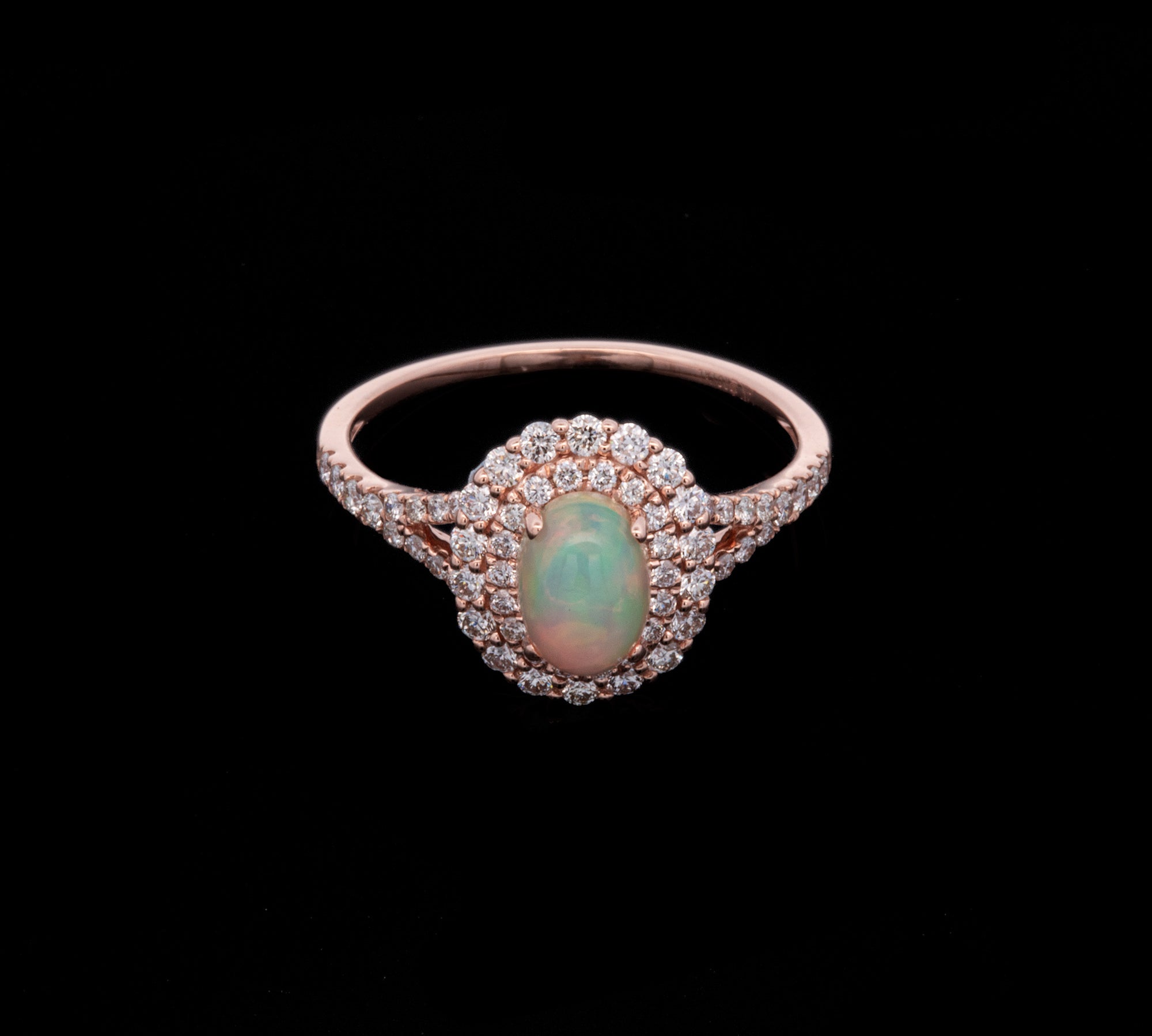 14K Rose Gold Opal And Diamond Halo Ring