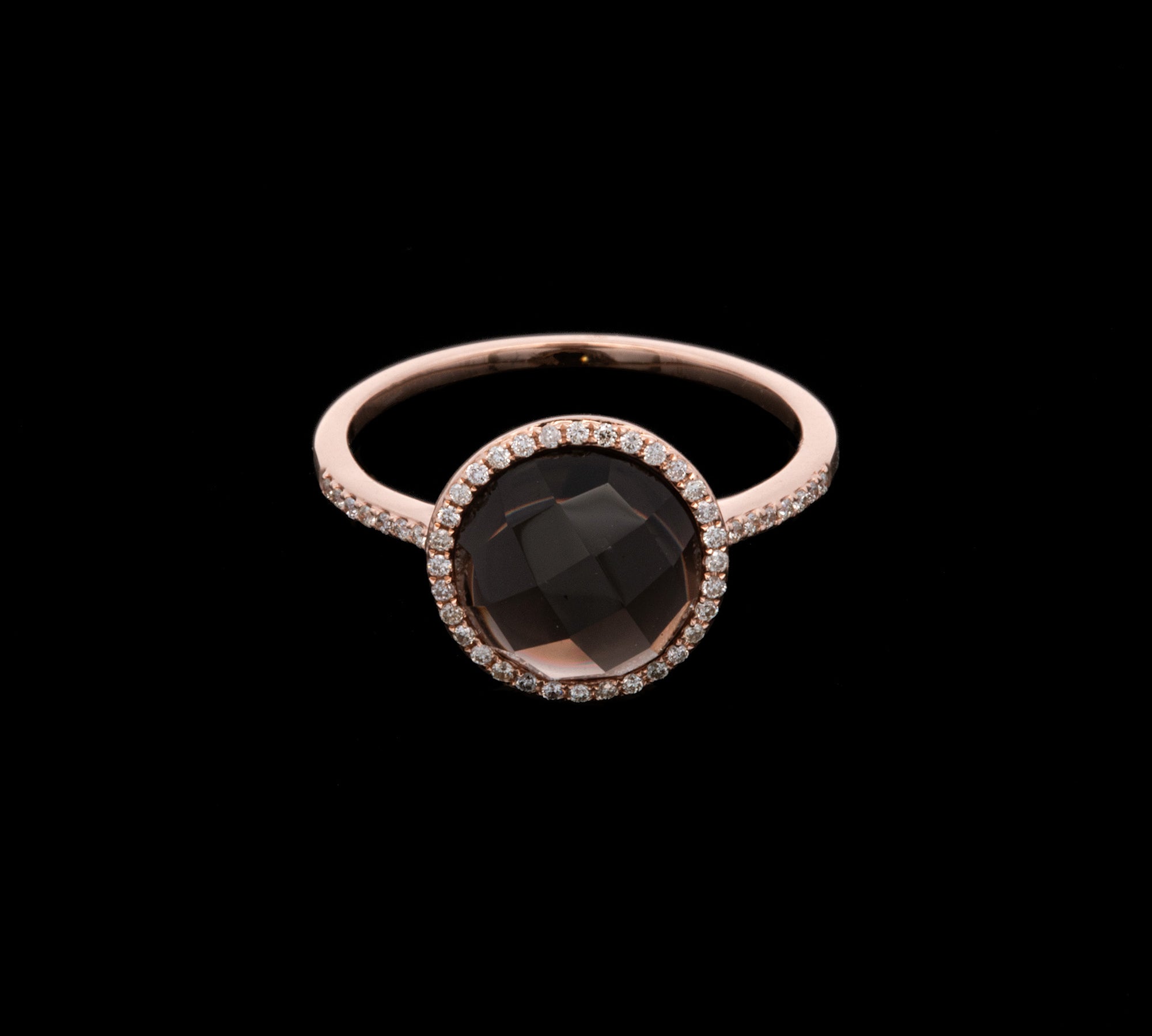 14K Rose Gold Smoky Quarts Ring With Diamond Halo