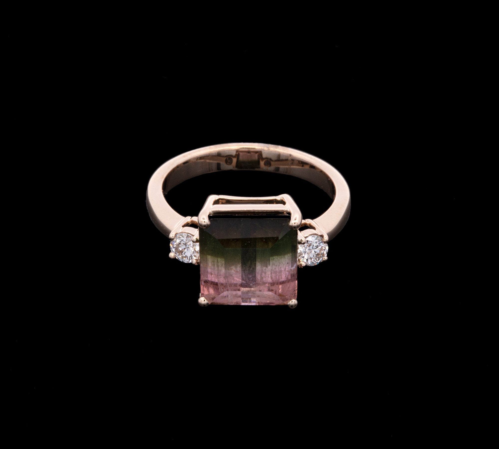 14K Yellow Gold Watermelon Tourmaline And Diamond Ring
