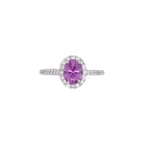 14K White Gold Pink Sapphire And Diamond Halo Ring