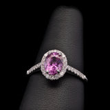 14K White Gold Pink Sapphire And Diamond Halo Ring