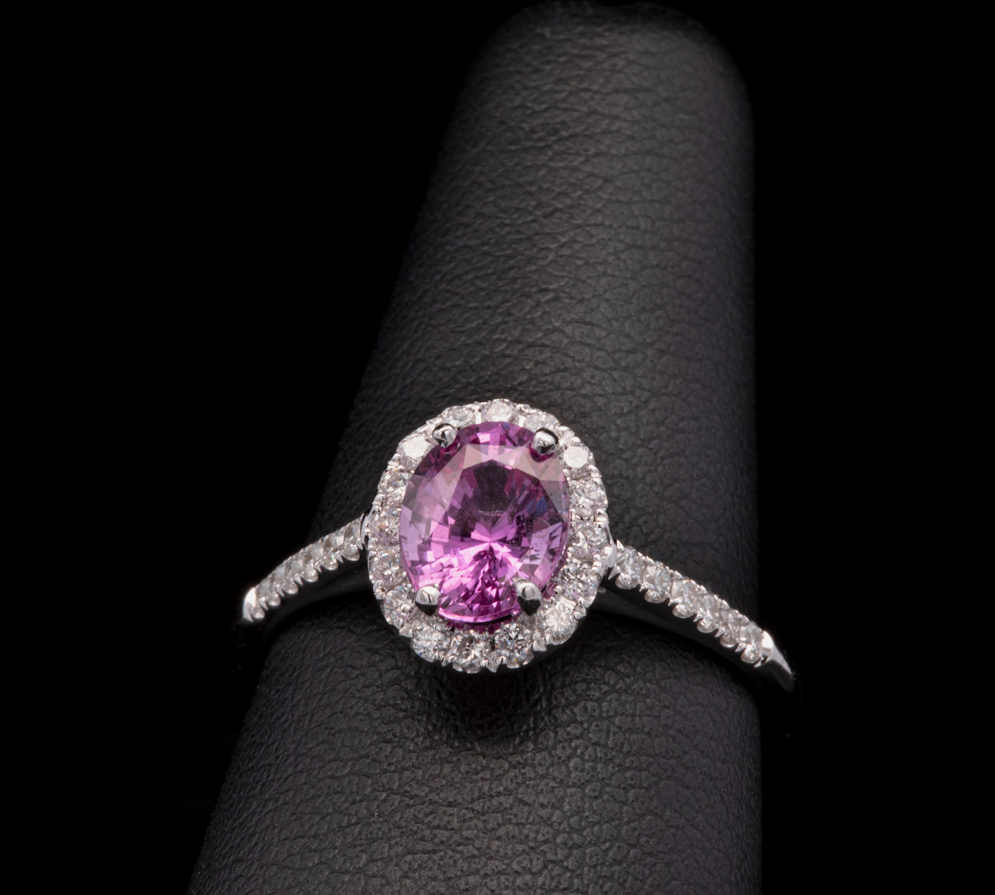 14K White Gold Pink Sapphire And Diamond Halo Ring