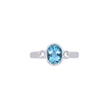14K White Gold Bezel Set Oval Aquamarine Ring With Diamond Accents