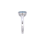 14K White Gold Bezel Set Oval Aquamarine Ring With Diamond Accents