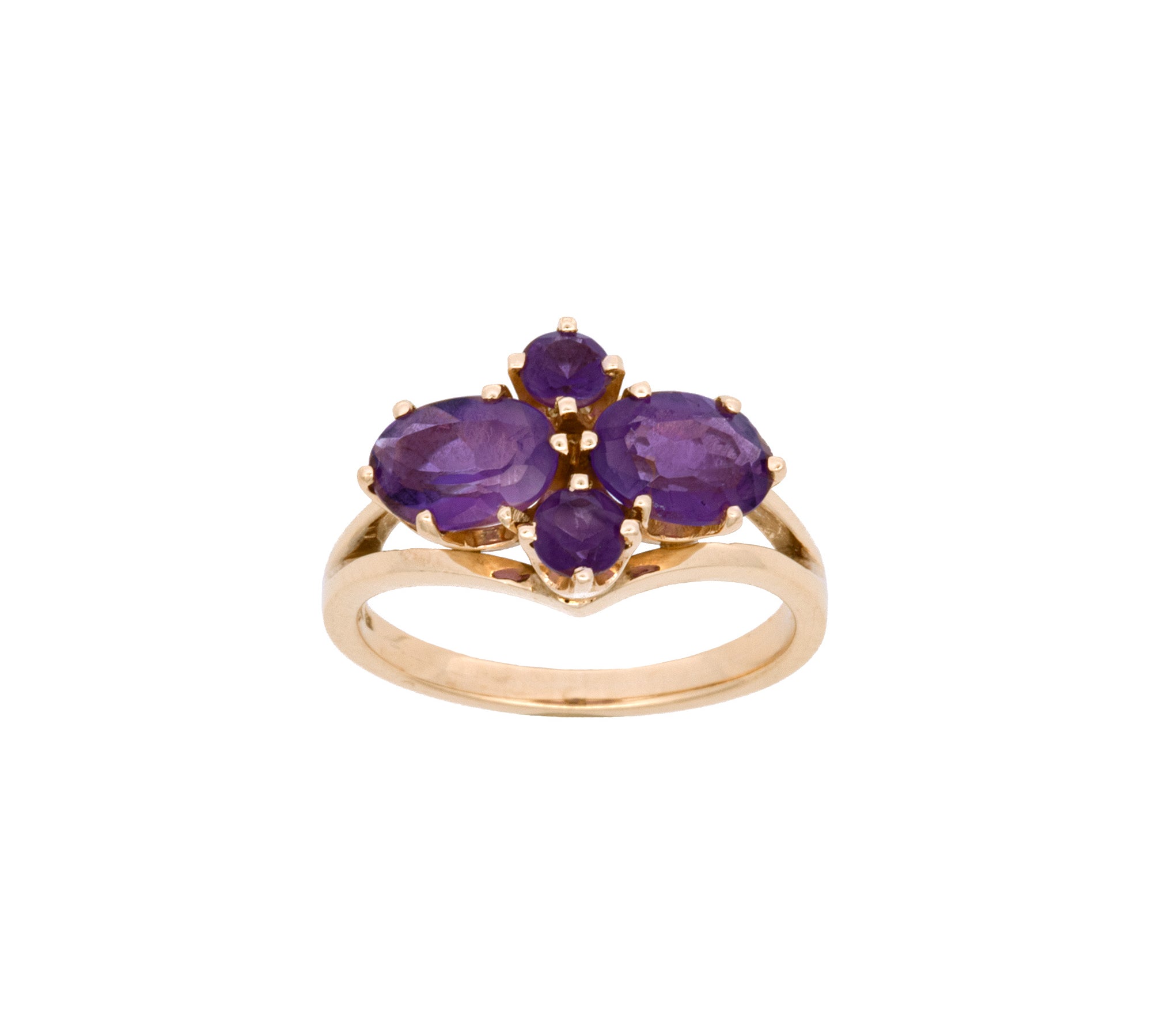 14K Yellow Gold Mixed Cut Amethyst Ladies Ring