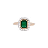 18K Yellow Gold Octagonal Emerald And Diamond Halo Ring