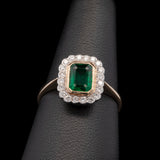 18K Yellow Gold Octagonal Emerald And Diamond Halo Ring