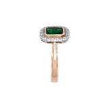 18K Yellow Gold Octagonal Emerald And Diamond Halo Ring