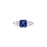 18K White Gold Tanzanite And Diamond Ring With Milgrain Edge