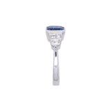 18K White Gold Tanzanite And Diamond Ring With Milgrain Edge