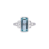 18K White Gold Long Octagon Aquamarine And Diamond Ring