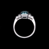 18K White Gold Long Octagon Aquamarine And Diamond Ring