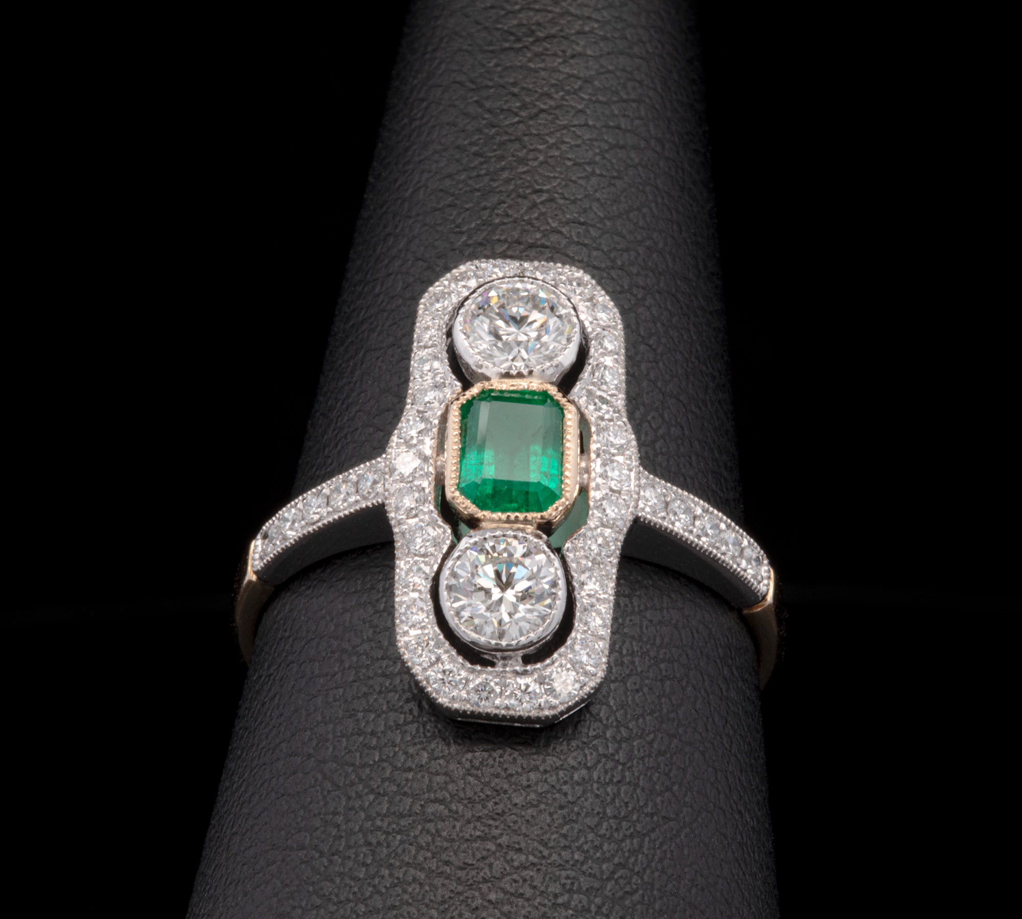 18K Yellow And White Gold Emerald And Diamond Ring