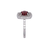 14K White Gold Cushion Cut Tanzanian Orange Garnet And Double Diamond Halo Ring