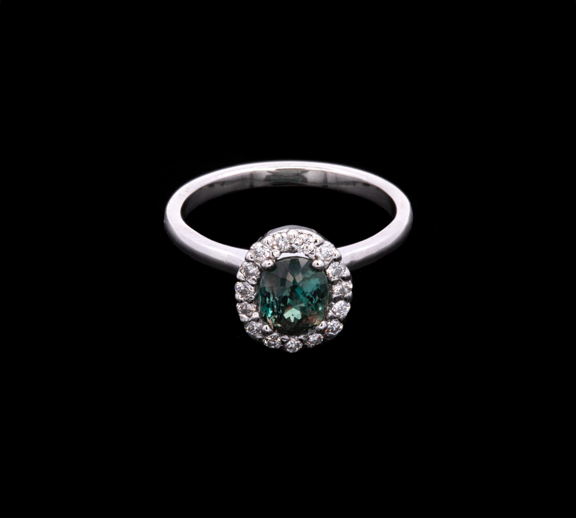 Platinum Oval Alexandrite And Diamond Halo Ring
