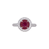 14K White Gold Round Ruby And Diamond Halo Ring