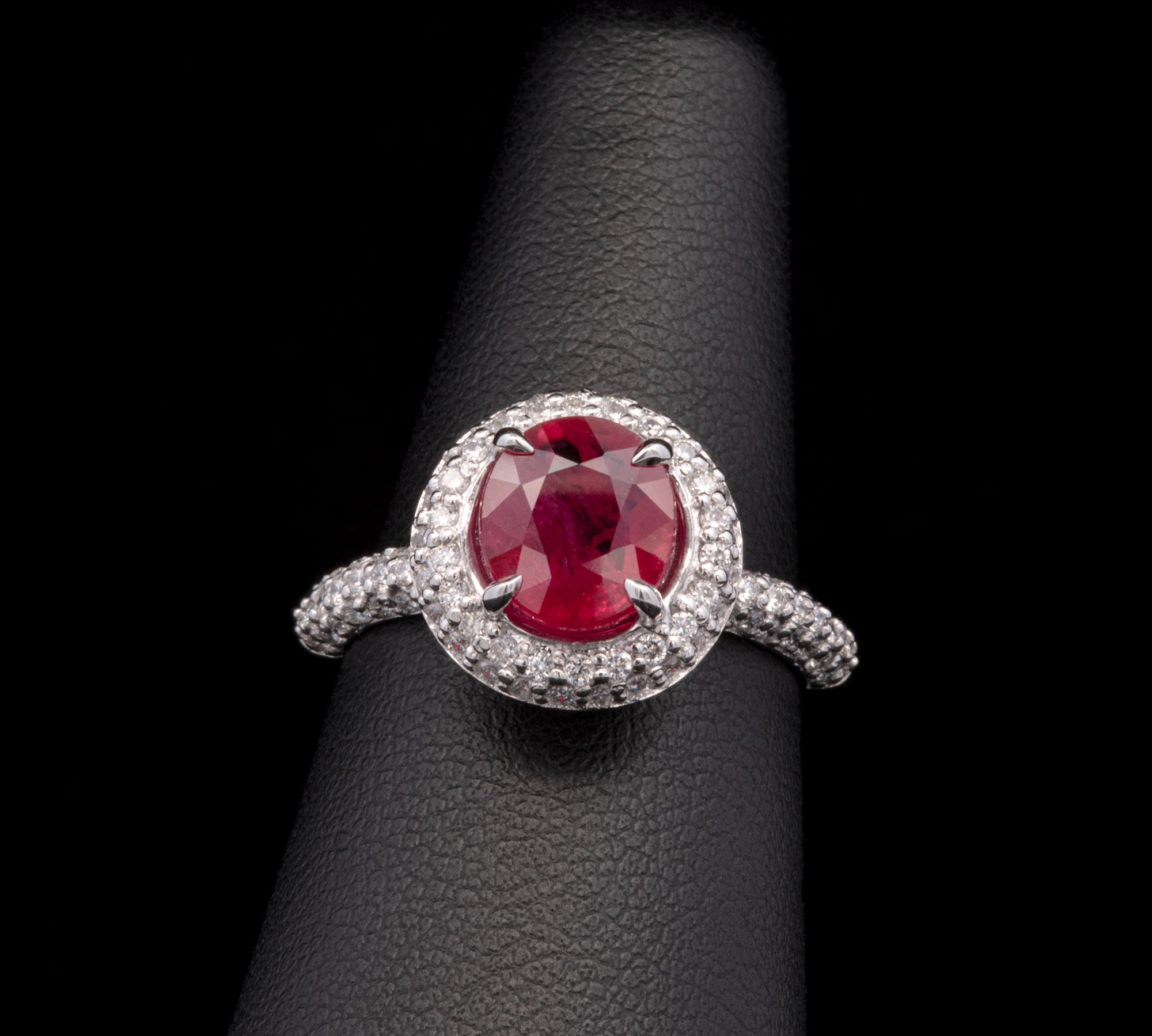 14K White Gold Round Ruby And Diamond Halo Ring