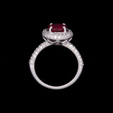 14K White Gold Round Ruby And Diamond Halo Ring