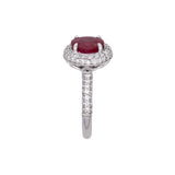 14K White Gold Round Ruby And Diamond Halo Ring