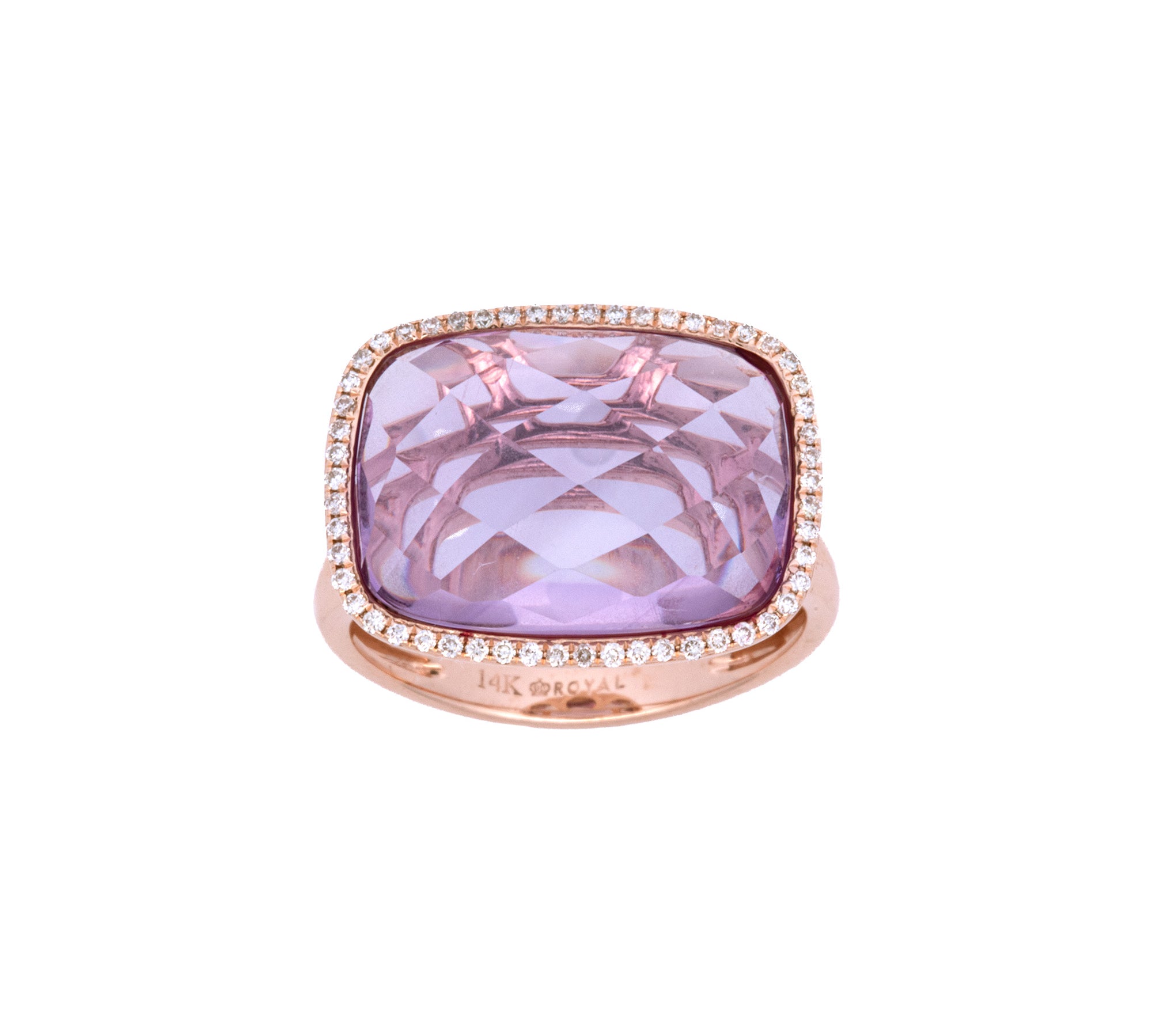 14K Rose Gold Amethyst And Diamond Halo Ring
