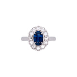 18K White Gold Oval Sapphire And Rose Cut Diamond Ring