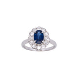 18K White Gold Oval Sapphire And Rose Cut Diamond Ring