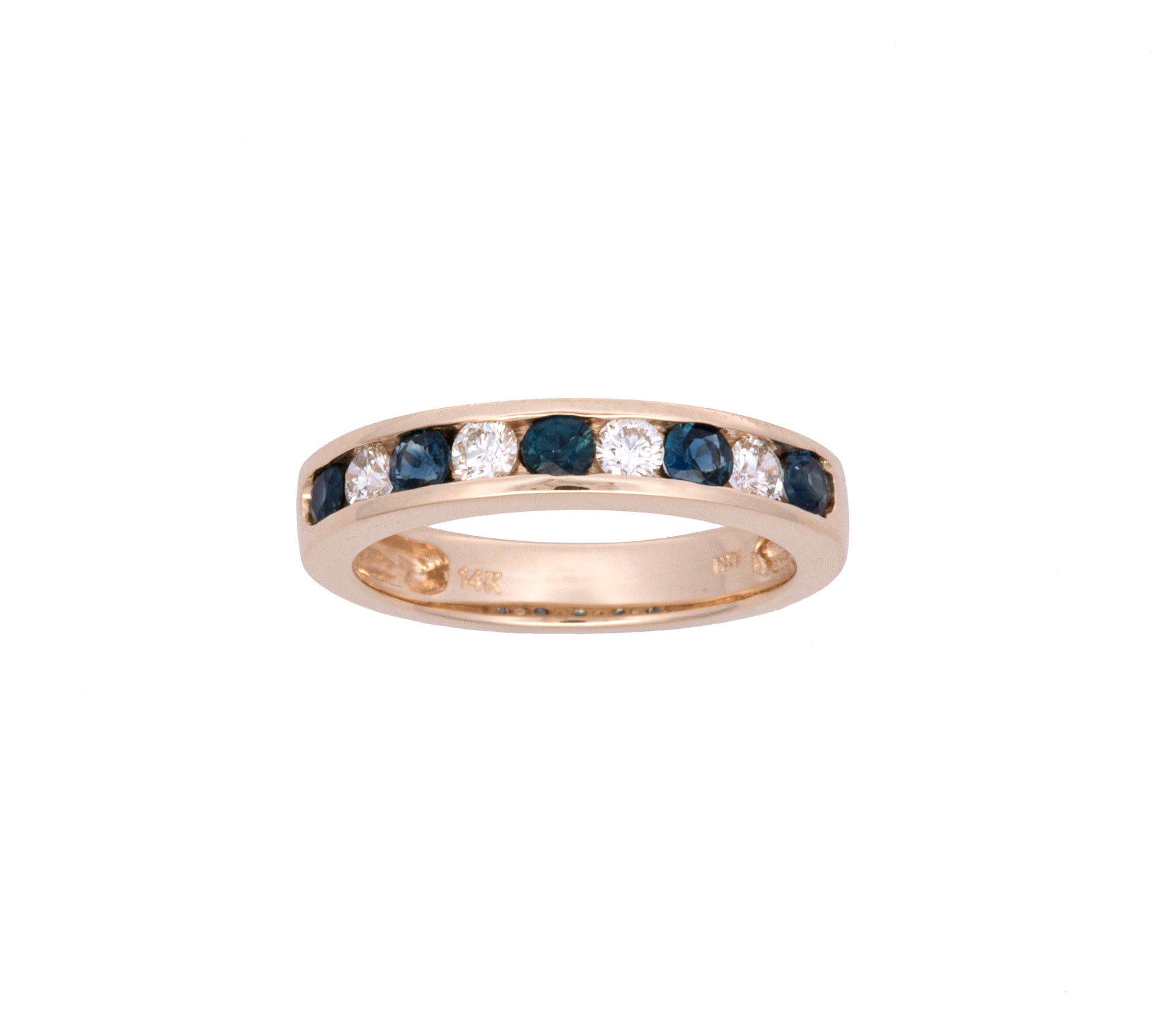 14K Yellow Gold Channel Set Sapphire And Diamond Band