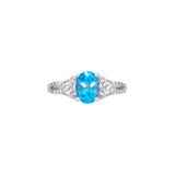 14K White Gold Oval Blue Topaz And Diamond Ring