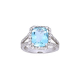 14K White Gold Aquamarine And Diamond Ring