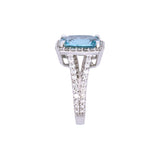 14K White Gold Aquamarine And Diamond Ring