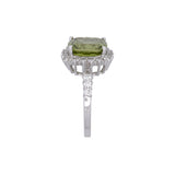 14K White Gold Cushion Cut Peridot And Diamond Halo Ring