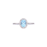 14K White Gold Oval Aquamarine And Diamond Ring